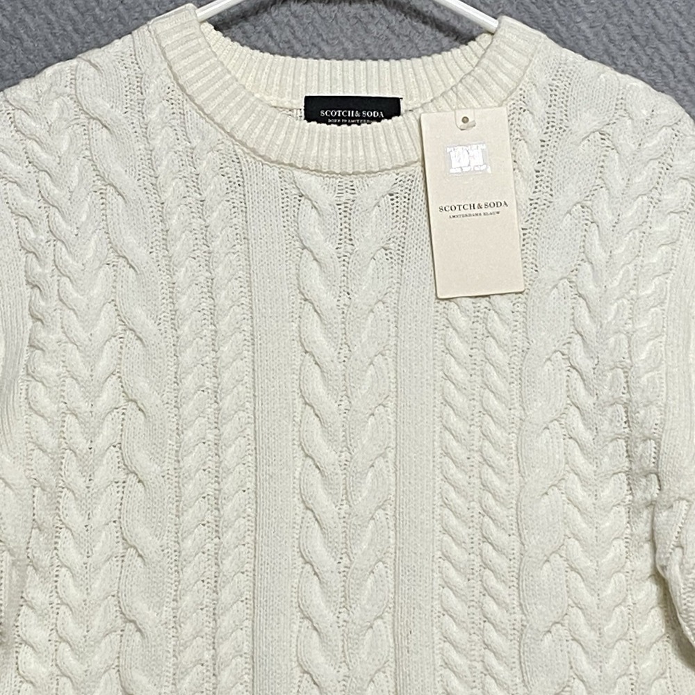 Scotch & Soda Sweater Men's‎ M Medium Ivory Cable Knit Long Sleeve Pullover
